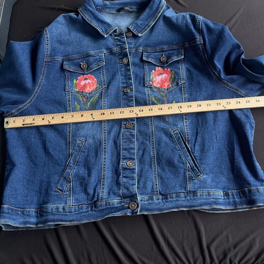Miladys Denim Jacket‎ Womens 22 Blue Floral Hand Painted Trucker Stretch Plus - Picture 8 of 10
